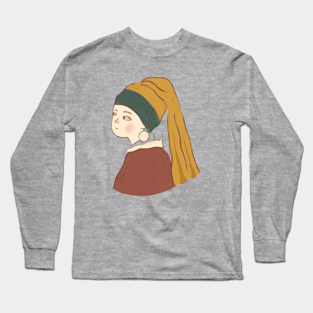 ‏Girl with a Pearl Earring (transparent) Long Sleeve T-Shirt by Rania Younis